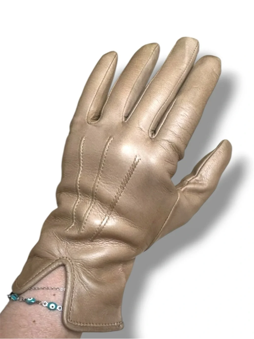 NWT Sermoneta Taupe Leather Gloves Leather Gloves w Cashmere Silk lining 7.5